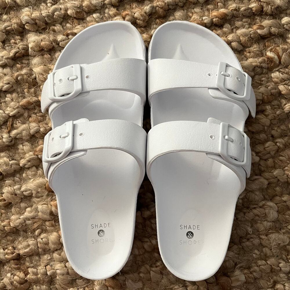 Shade & Shore Neida EVA Two Band Footbed Slide Sandals Bundle Black White 7 - Picture 2 of 15